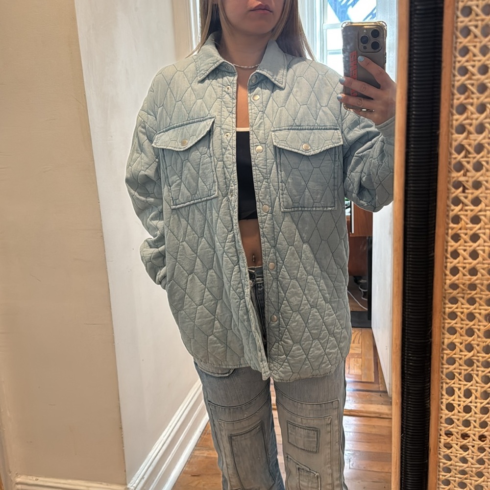 Zara denim Quilted Shirt Jacket - Picture 6 of 8